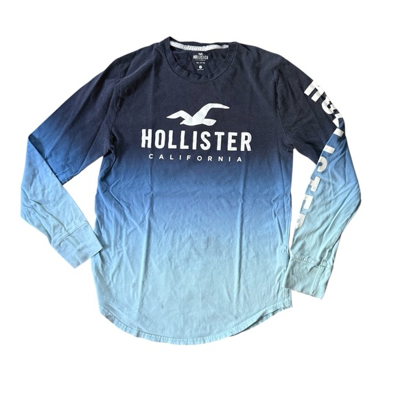 Hollister Other - Hollister California Ombré Gradient Logo Long Sleeve Tee Shirt Men Sz Small Blue
